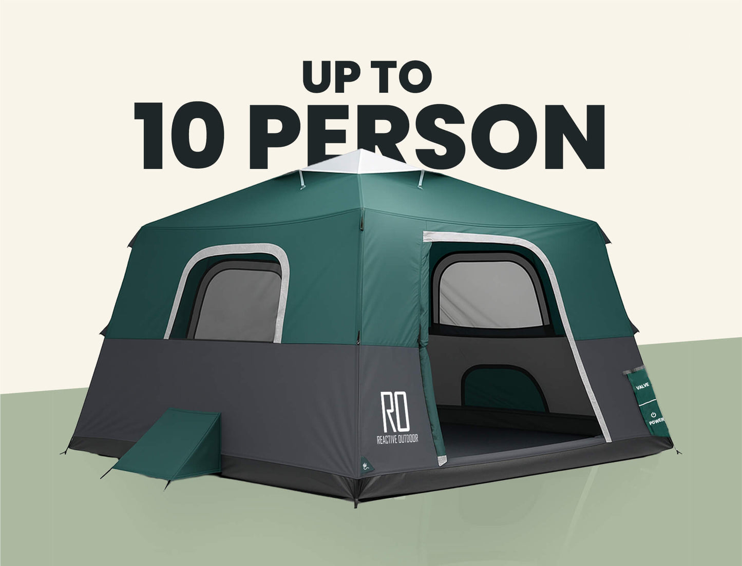 Extra Large-Sized 2 Step Cabin Tent + FREE Camping Tarp (Up To 10 Person, UK)