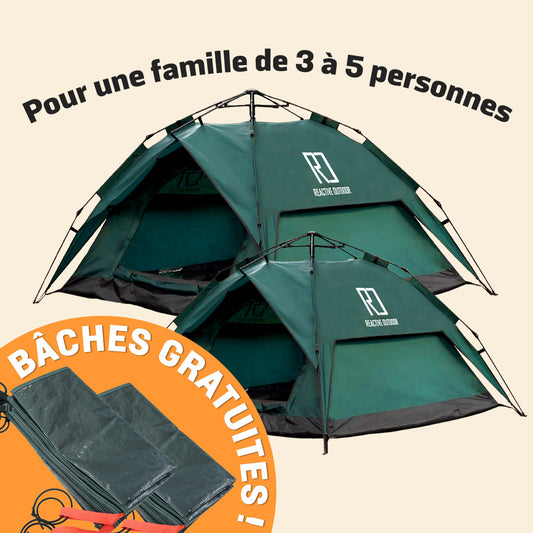 1 Tente Petite + 1 Tente 3 Secs Tent Grande + 2 Bâches de camping GRATUITES (Pack Famille)