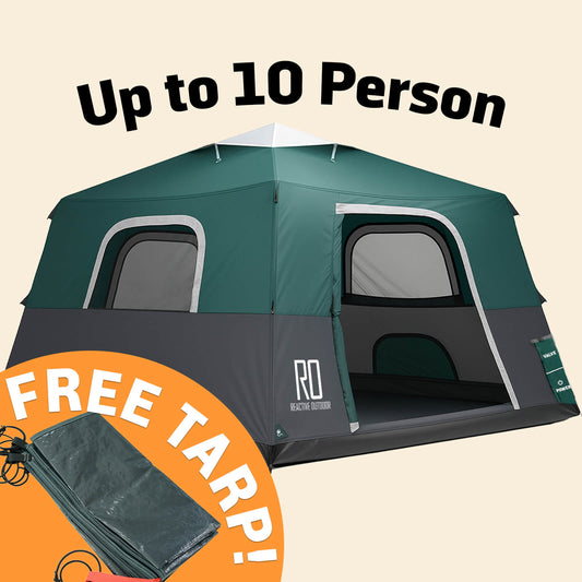 Extra Large-Sized 2 Step Cabin Tent + FREE Camping Tarp (Up To 10 Person)